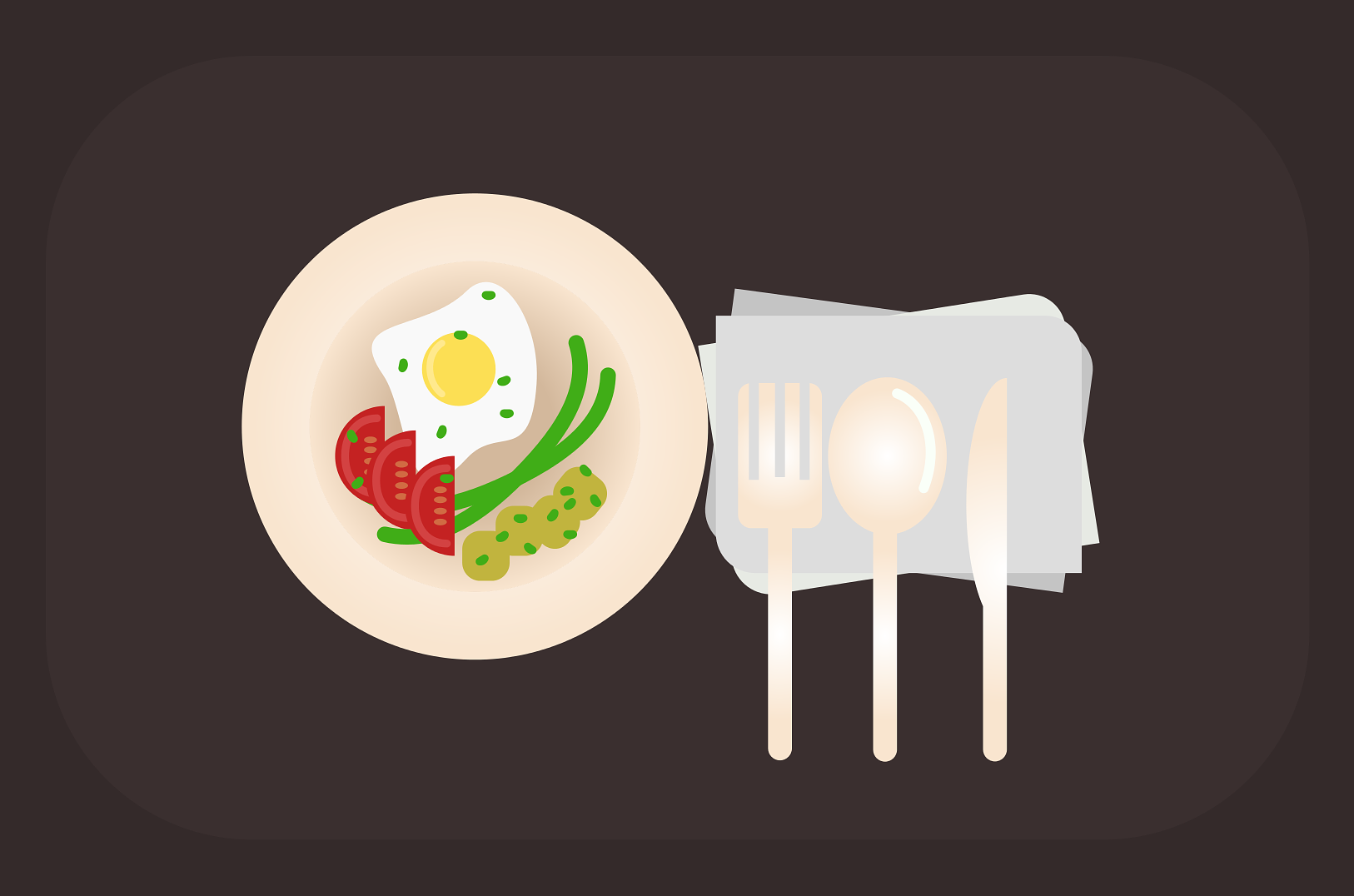 utensils and plate with food